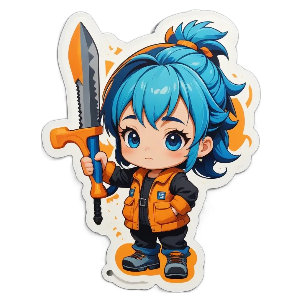 A girl with a yellow jacket holding a yellow sword.