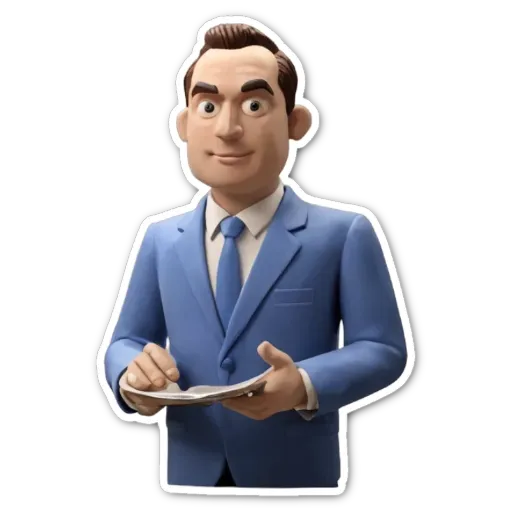 A plastic toy of a man wearing a blue suit and tie.