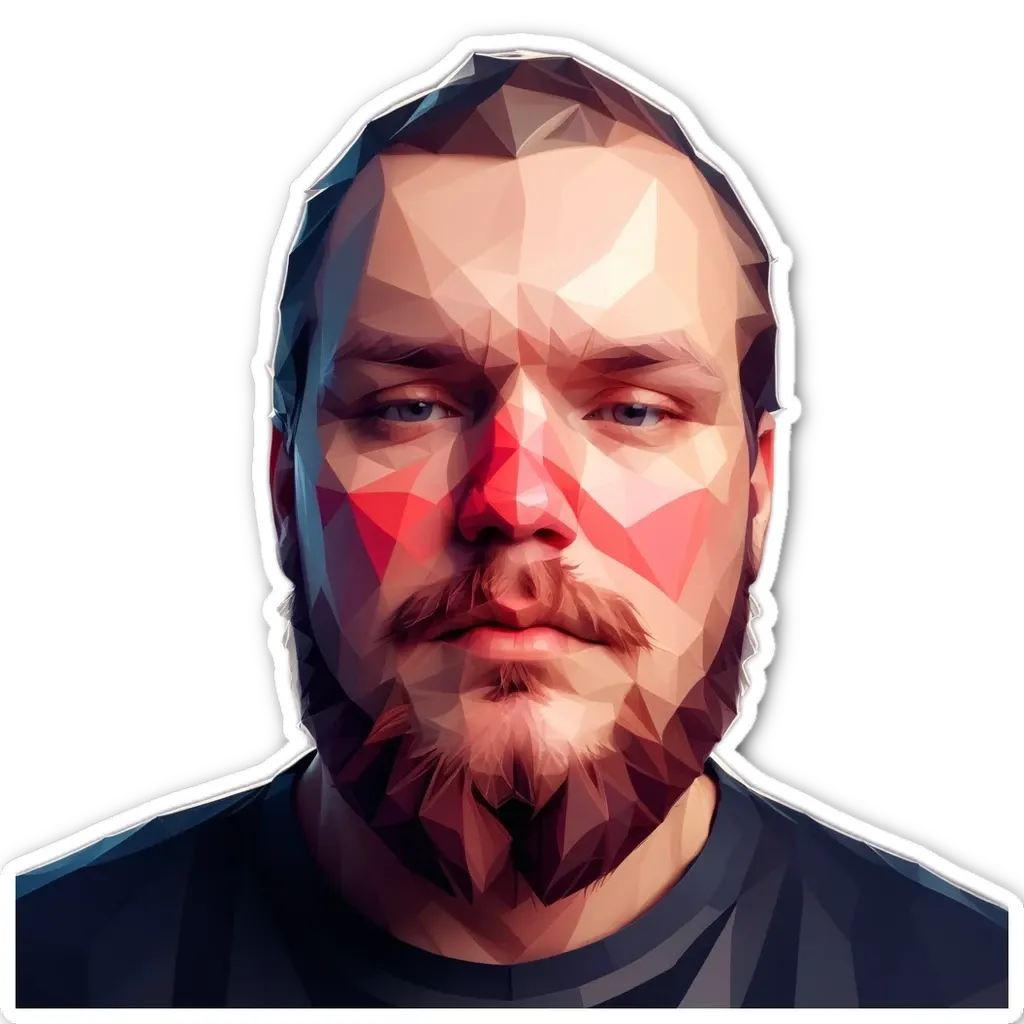A sticker of a man's face with a red spot on his nose.
