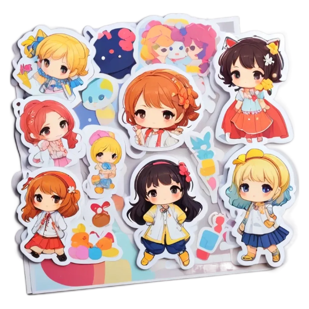 A collection of anime stickers of girls with bows.