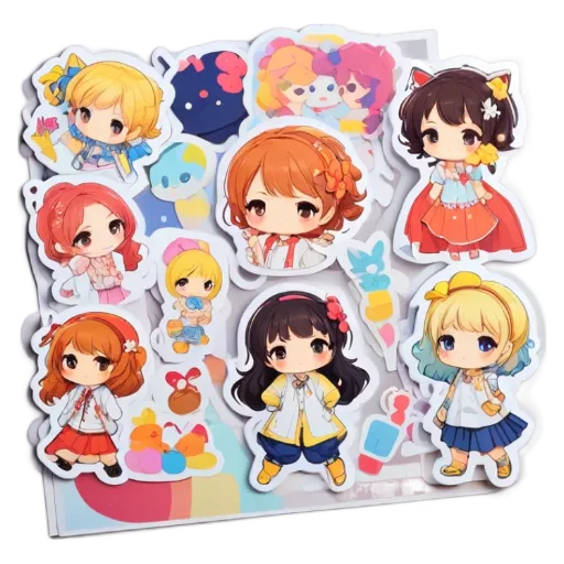 A collection of anime stickers of girls with bows.