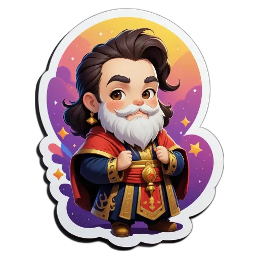 A boy is wearing a costume and has a beard.