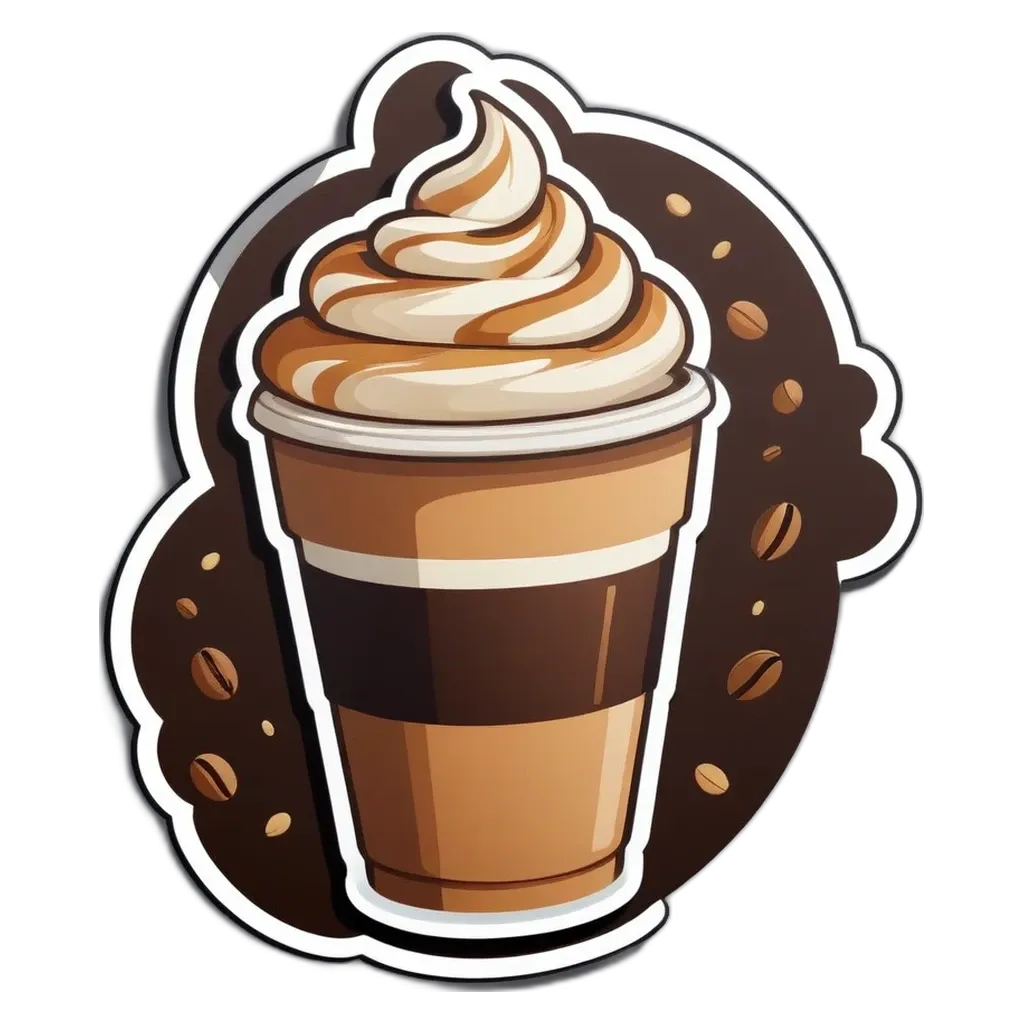 A cartoon depiction of a coffee drink with a wafer on the side.