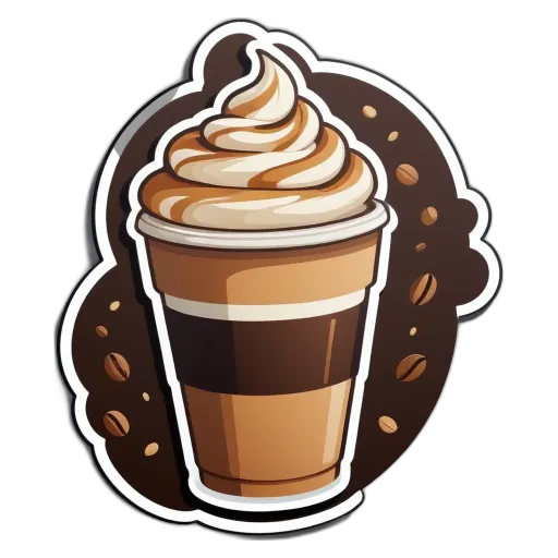 A cartoon depiction of a coffee drink with a wafer on the side.
