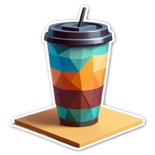 A colorful drink in a polystyrene cup with a lid and straw.