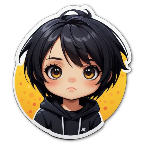 A girl with a black hoodie and yellow eyes.
