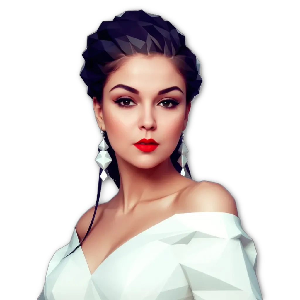 A woman with red lipstick in a white dress.