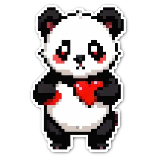 A panda bear holding a heart pixelated sticker.