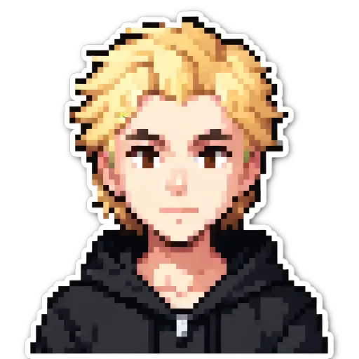 A boy with a black hoodie and blue eyes.