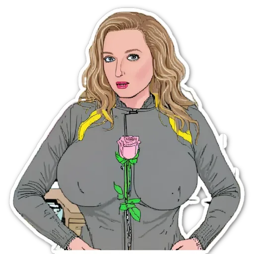 A woman with a rose in her left hand who is a super hero.