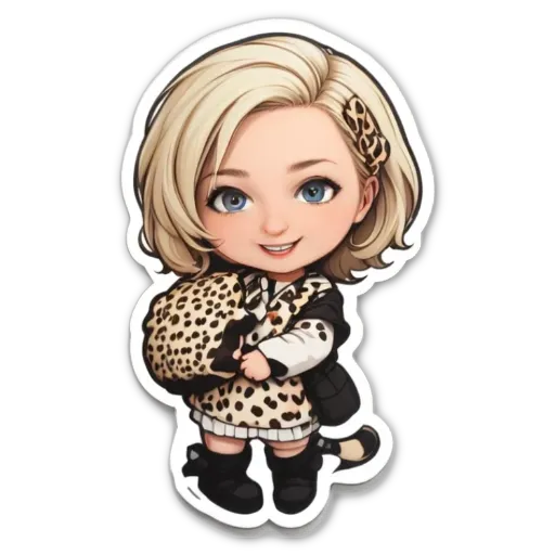 A girl with a leopard print dress holding a stuffed animal.