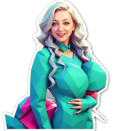 A woman with a large bust is wearing a blue dress.
