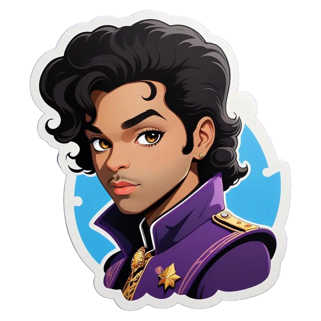 A purple and black cartoon face of a boy.
