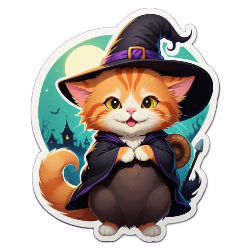 A cartoon cartoon of a cat in a witch costume.