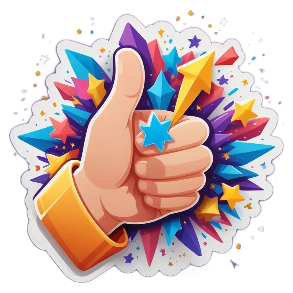 A hand with a star sticker is giving a thumbs up.