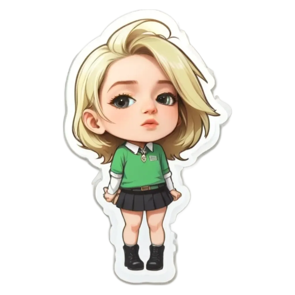 A green and black girl sticker is on a white background.