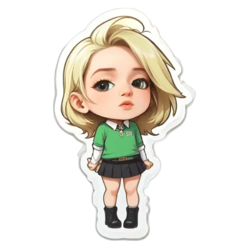 A green and black girl sticker is on a white background.