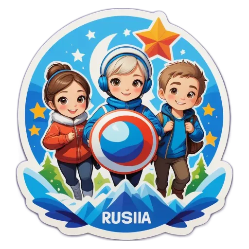Three cartoon people representing Russia are holding a blue and a red colored ball.