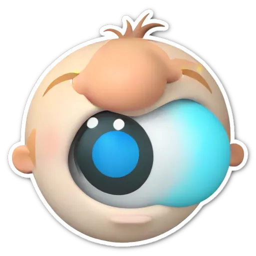 A sticker of a boy's face with a blue eye.