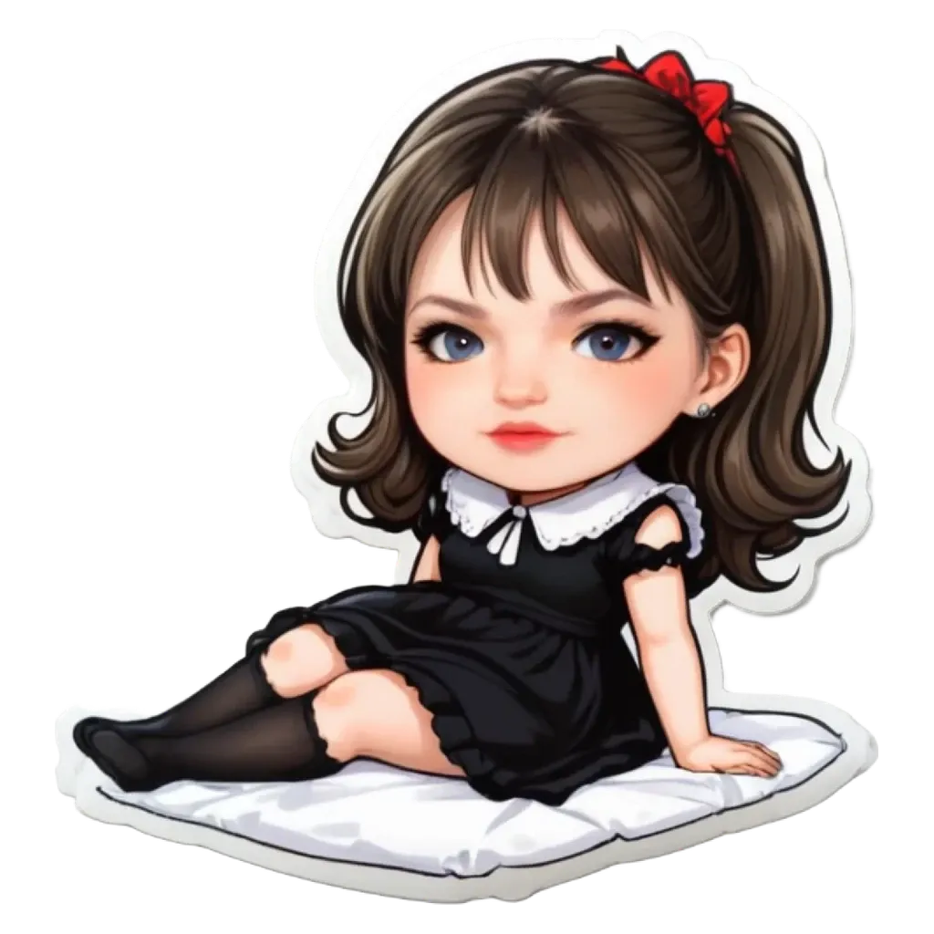 A sticker of a girl wearing black and white.