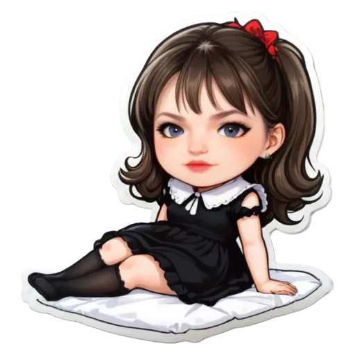 A sticker of a girl wearing black and white.