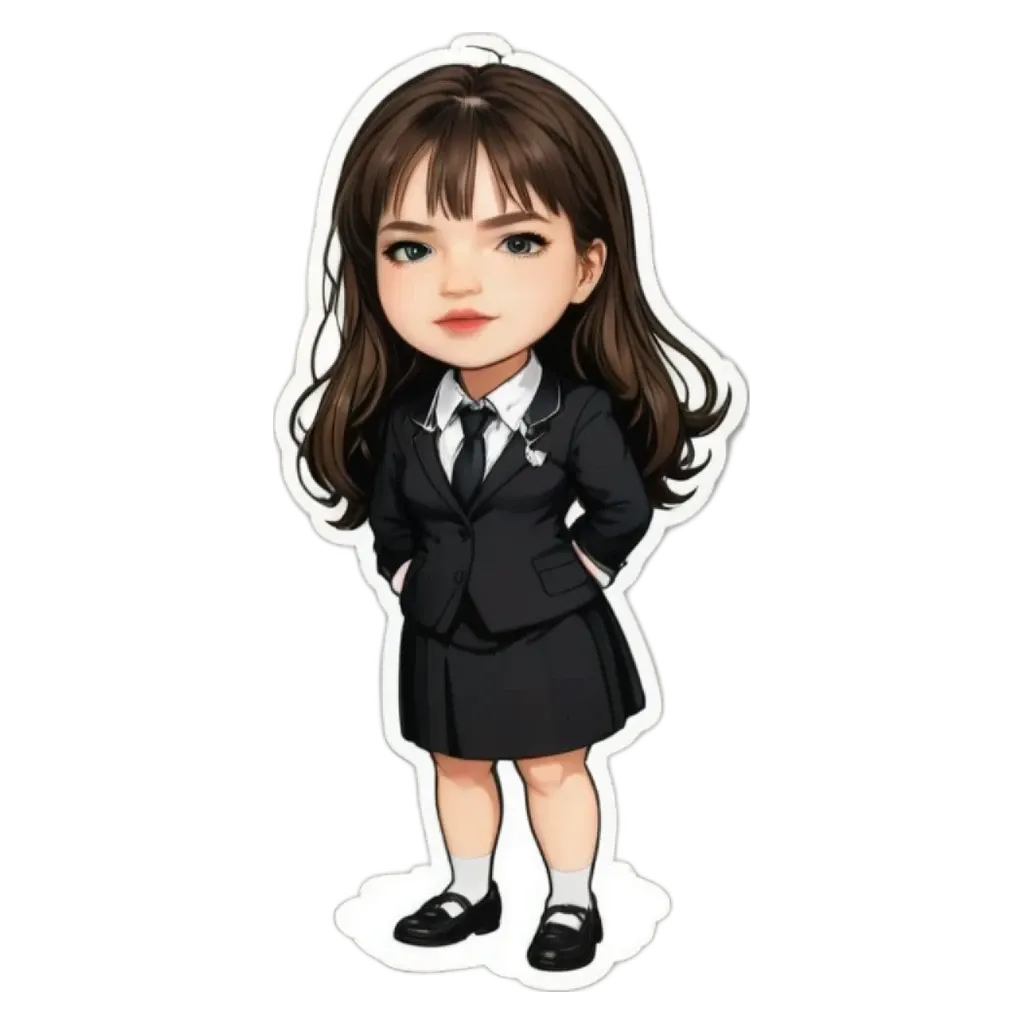 A girl is wearing a suit and tie sticker.