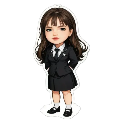 A girl is wearing a suit and tie sticker.