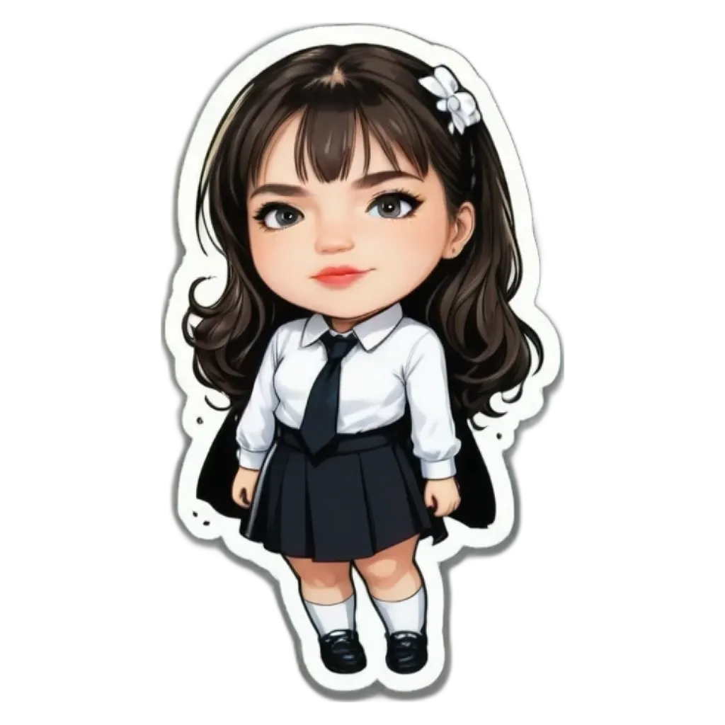 A girl wearing a dress and tie is standing on a black and white background.