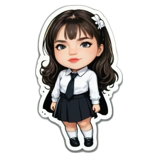 A girl wearing a dress and tie is standing on a black and white background.