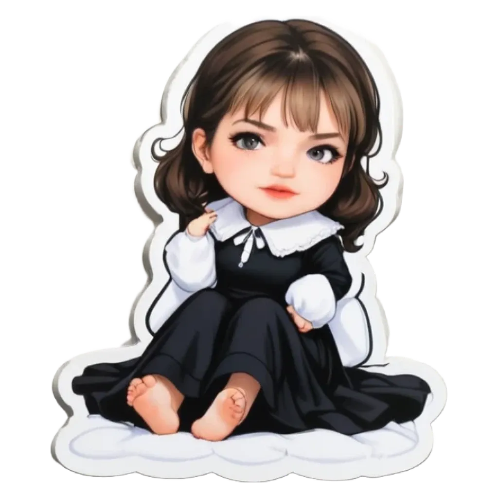A girl is sitting on a cloud shaped pillow.