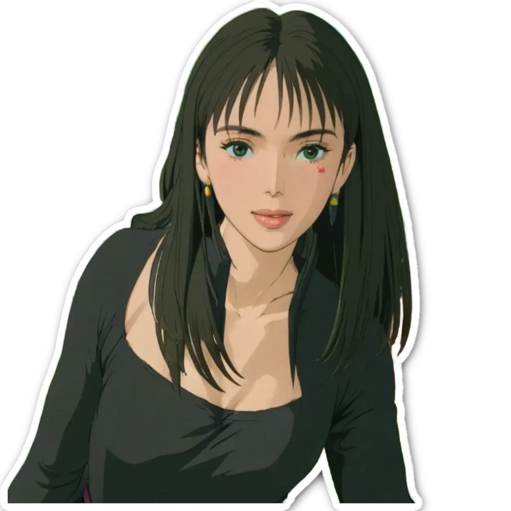 A woman with green eyes and a black shirt.