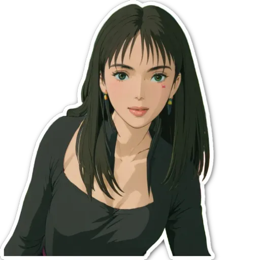 A woman with green eyes and a black shirt.