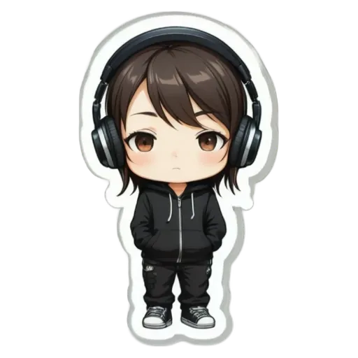 A girl with headphones is holding her headphones in her right hand.