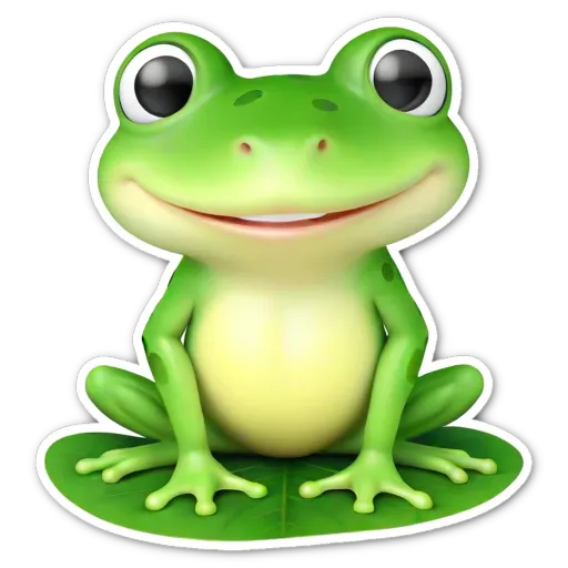 A green frog sitting on a leaf.