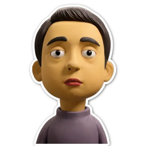 A sticker of a boy's face with a pink lip.