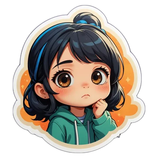 A girl with a frown on her face.