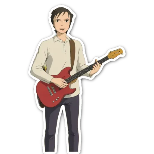 An anime character playing the guitar on a white background.