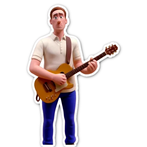 A 3d model of a man playing the guitar.