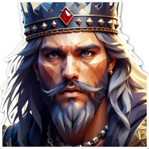 An artist has created a cartoonish drawing of a king with a beard.