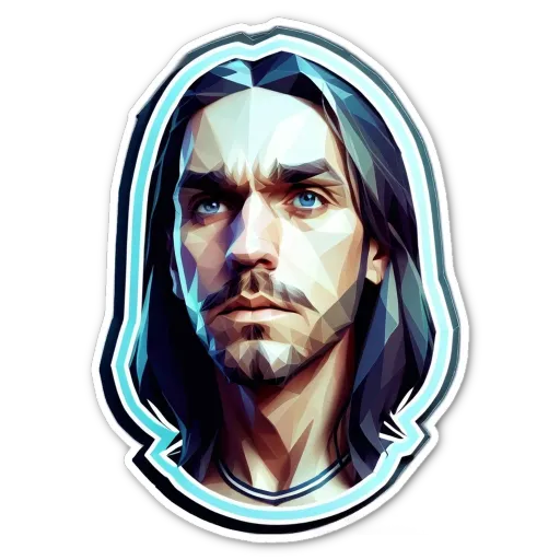 A very detailed and colorful polygonal head sticker of a man.