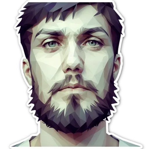 A sticker of a man with a beard and polygonal face.