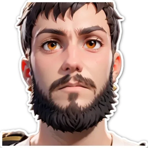 A sticker of a man with a beard and mustache.
