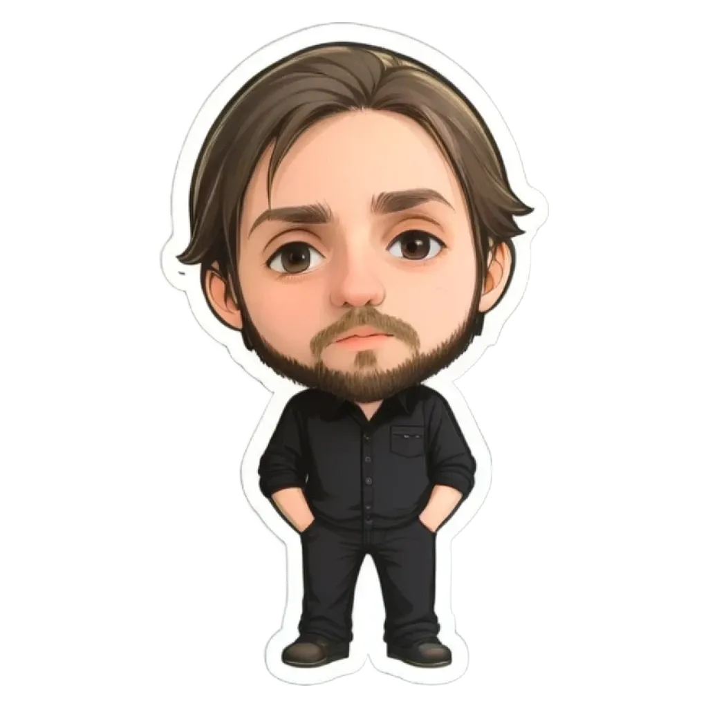 A cartoon picture of a man with a beard and black clothes.