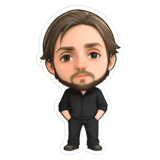 A cartoon picture of a man with a beard and black clothes.