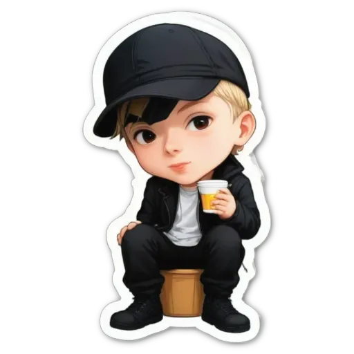 A boy is sitting on a stool and drinking from a cup.