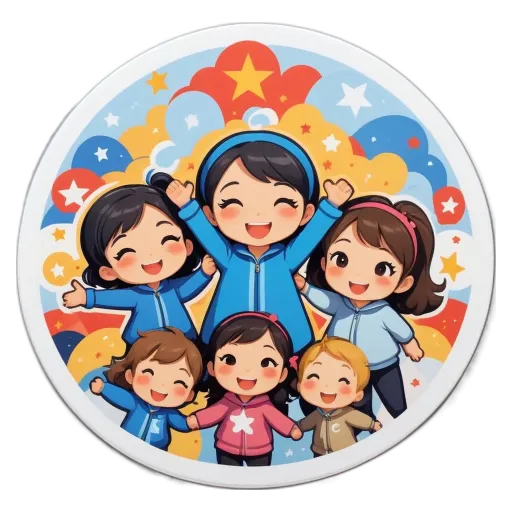 A round white surface with five girls and boys on it.