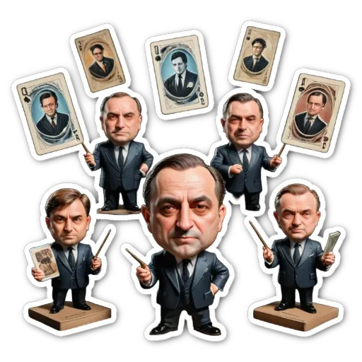A set of men in suits holding cards with the word Paco on them.