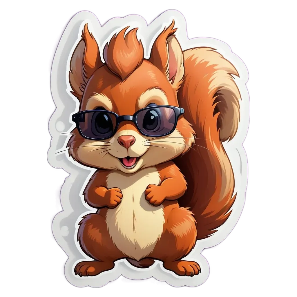 A squirrel wearing glasses is holding its tail in front of it.