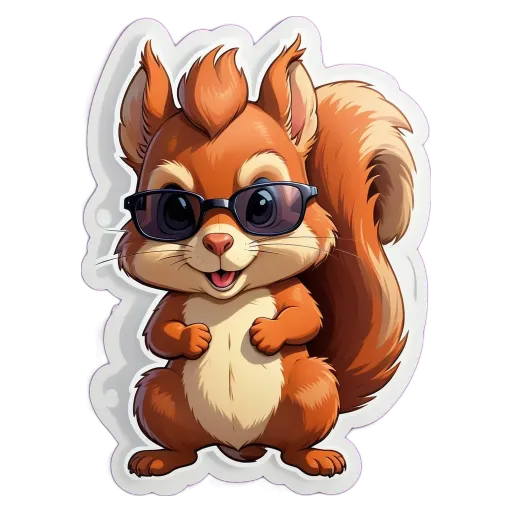 A squirrel wearing glasses is holding its tail in front of it.