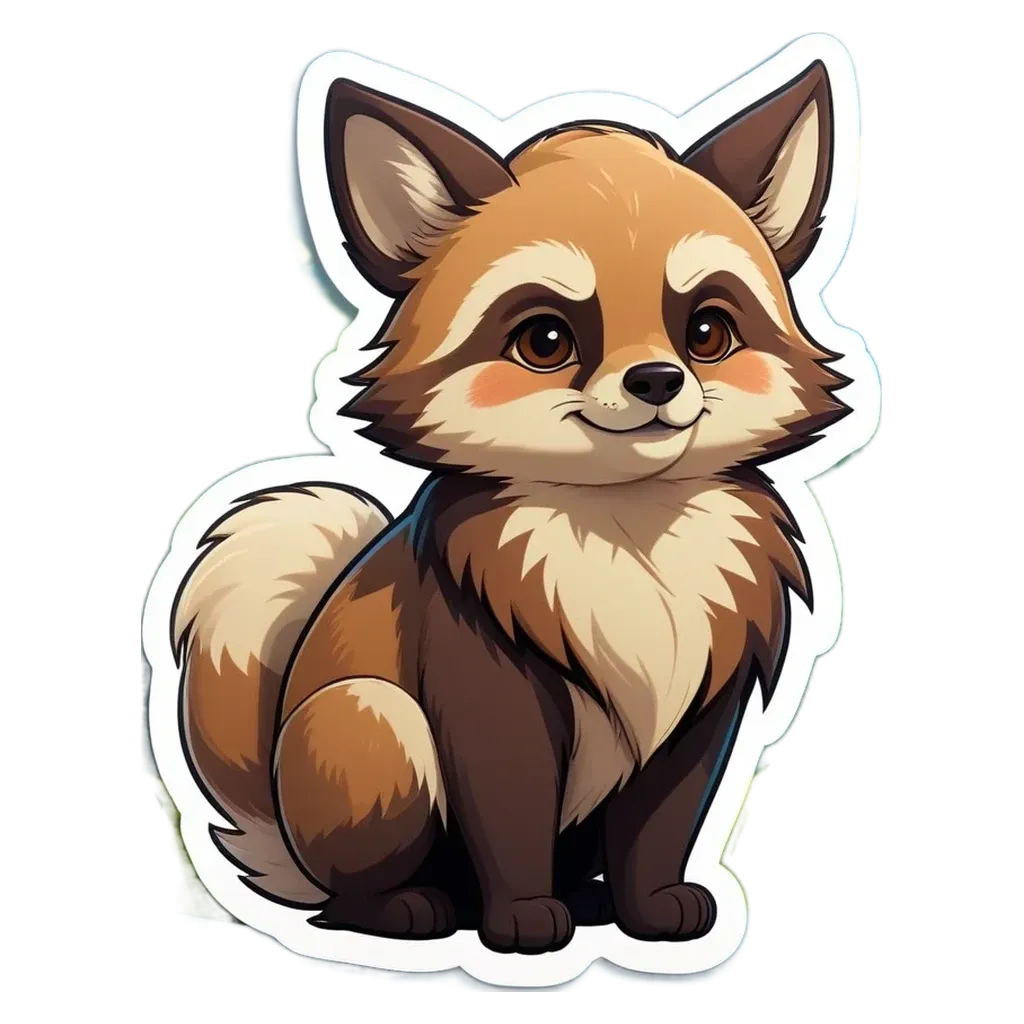 A cartoon animal sticker of a fox sitting on a black background.